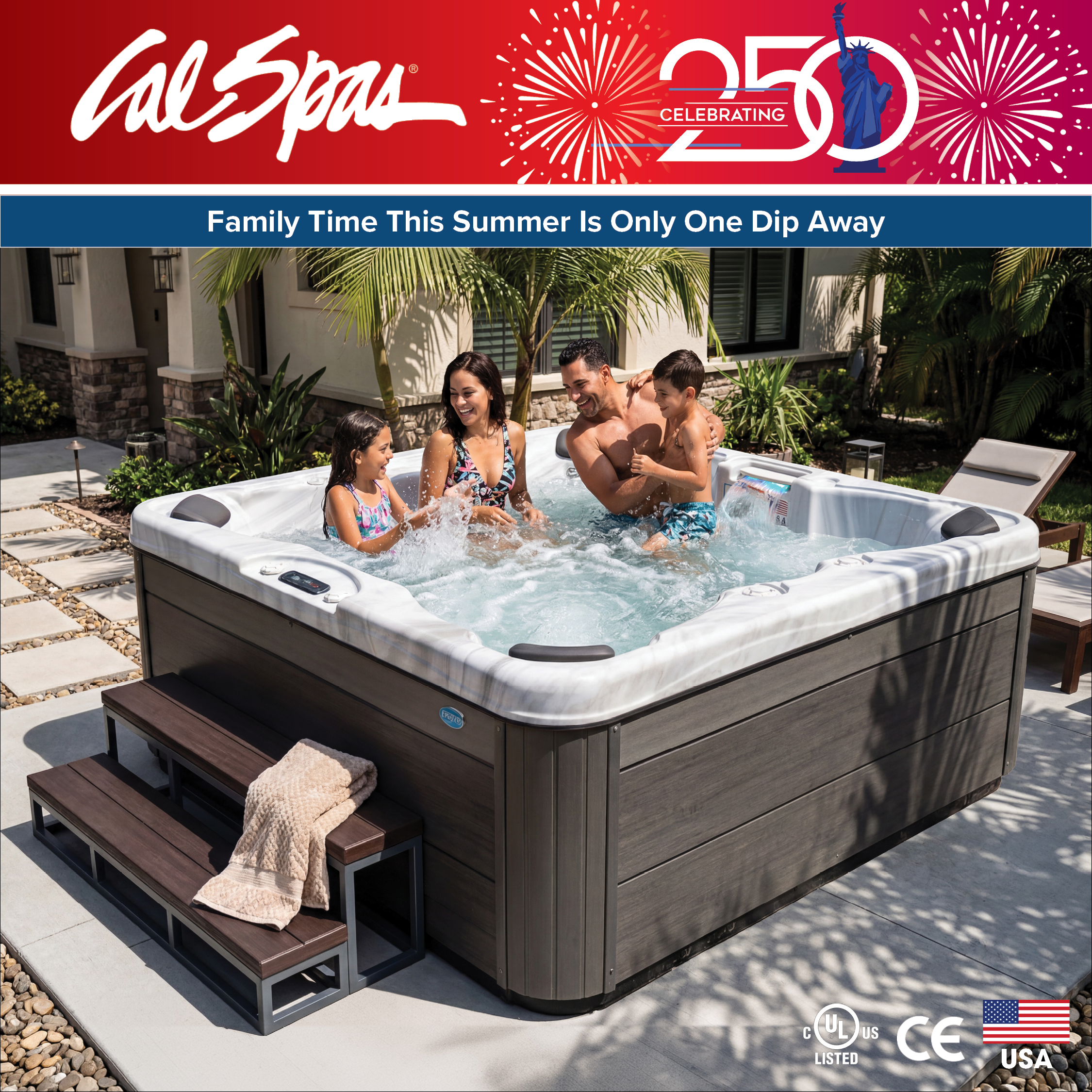 Calspas hot tub being used in a family setting - Irvine